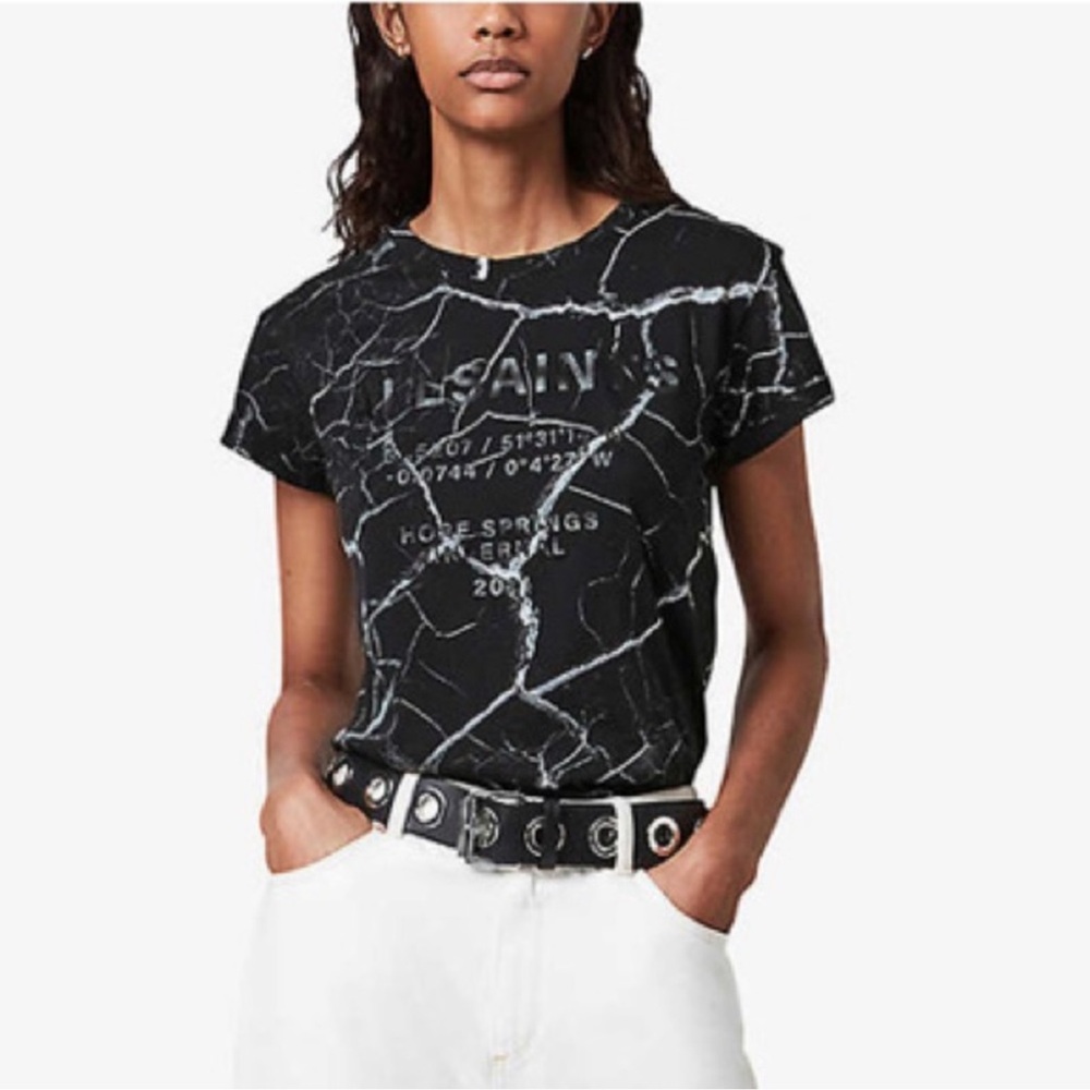 ALL SAINTS Anna Hope Tee in Black! Size 2 Marbled Hope Springs Infernal